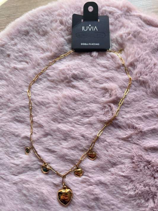 Collana charm cuori bombati